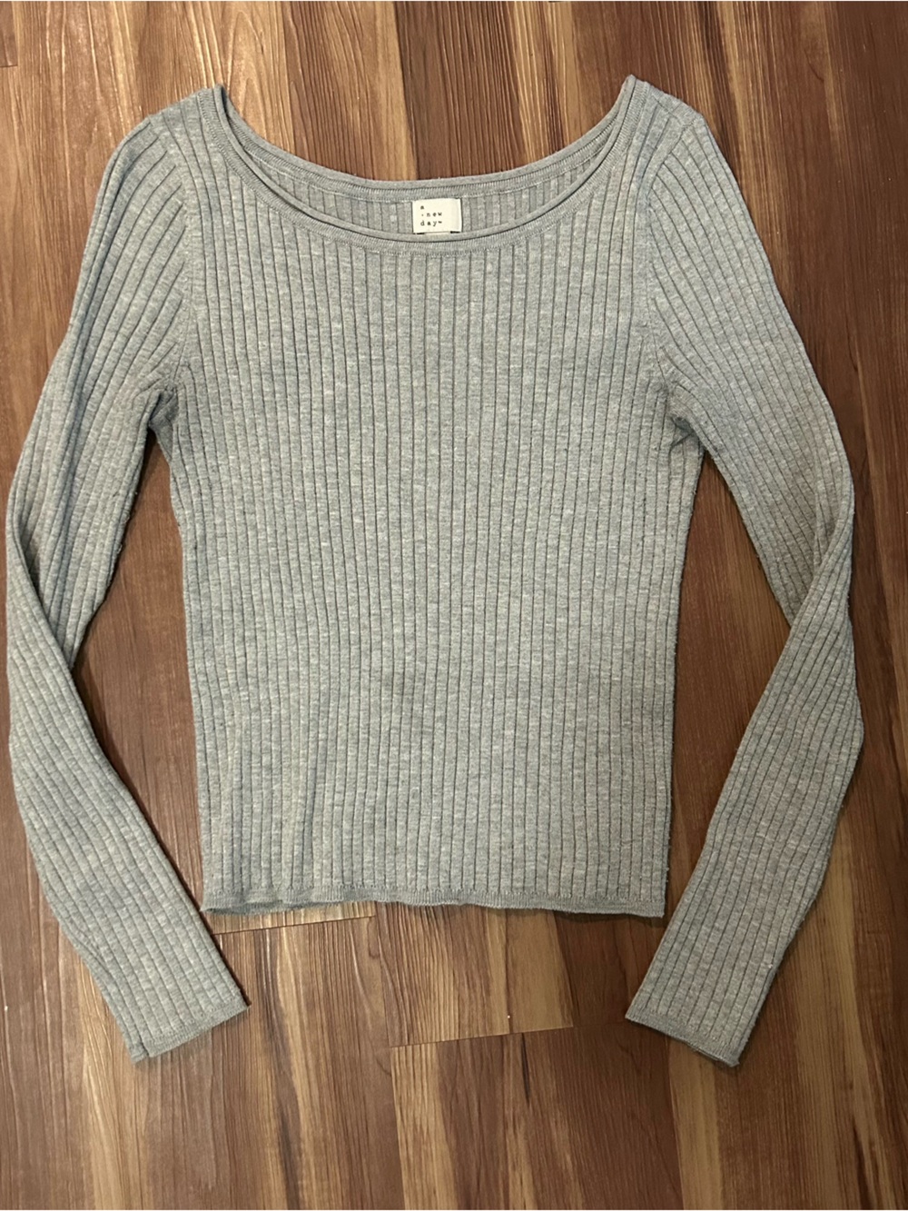 a new day Gray Ribbed Scoop-Neck Long Sleeve Sweater